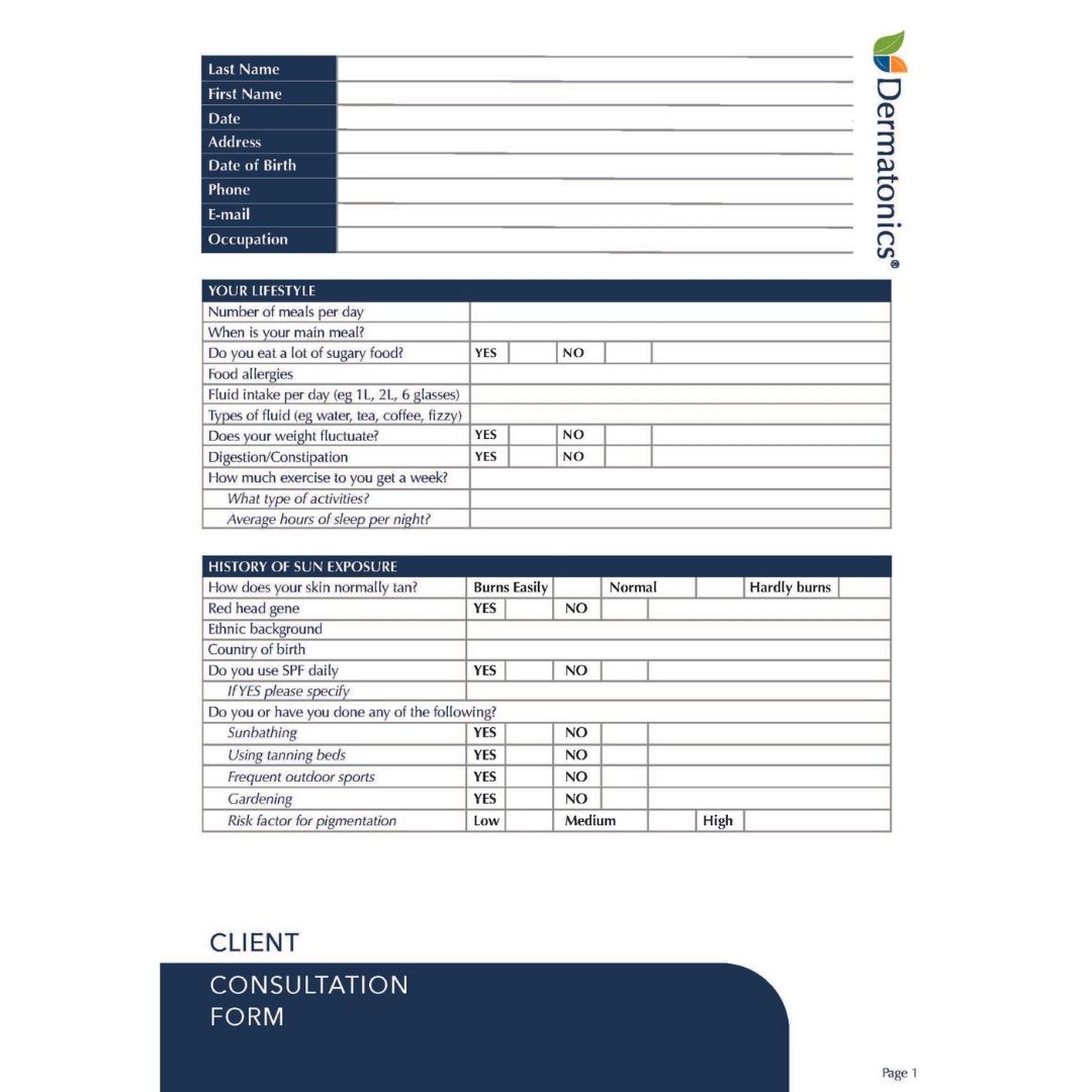 Dermatonics Client Consultation Form